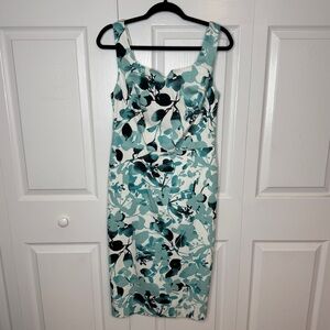 The Limited Teal Floral Midi Pencil Dress